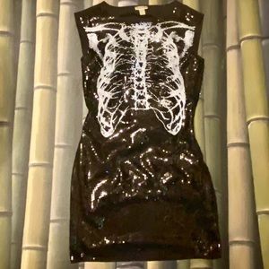 Black Sequined Ribcage Mini Dress NWOT! XS